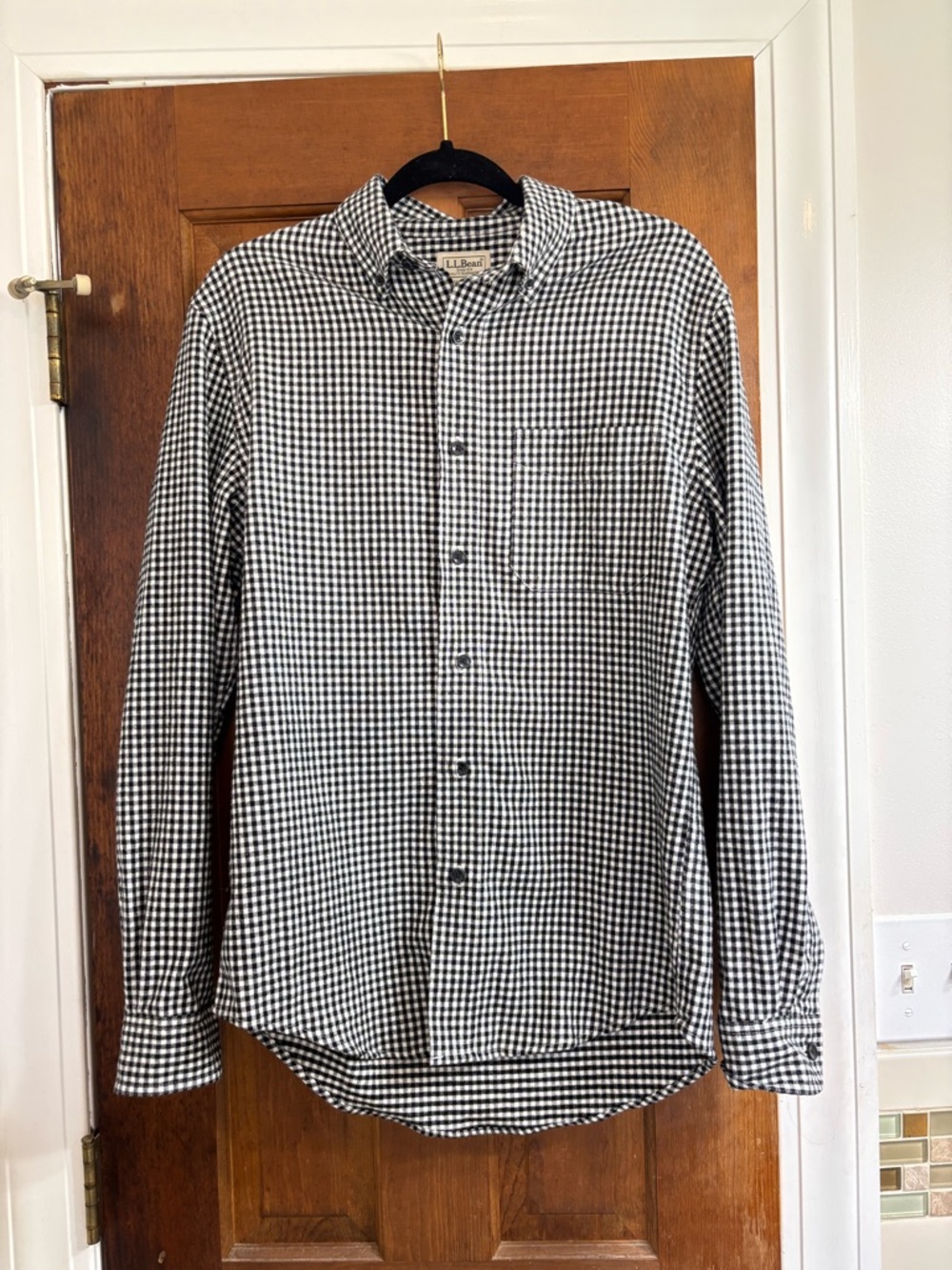 L.L. Bean Black and White Gingham Long-Sleeve Button-Down Shirt